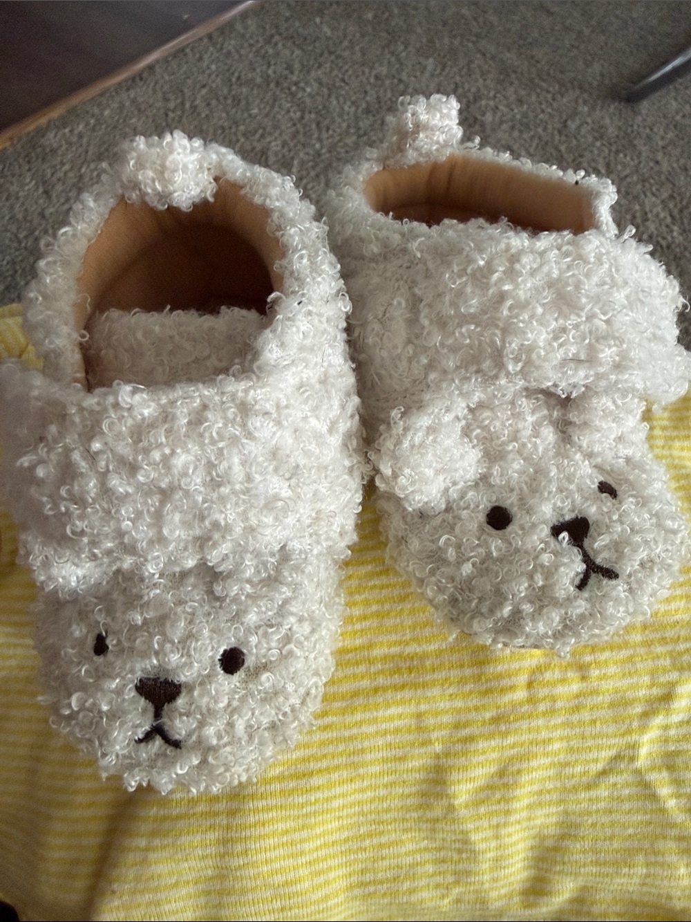 Plush Teddy Bear Baby Booties in Cream